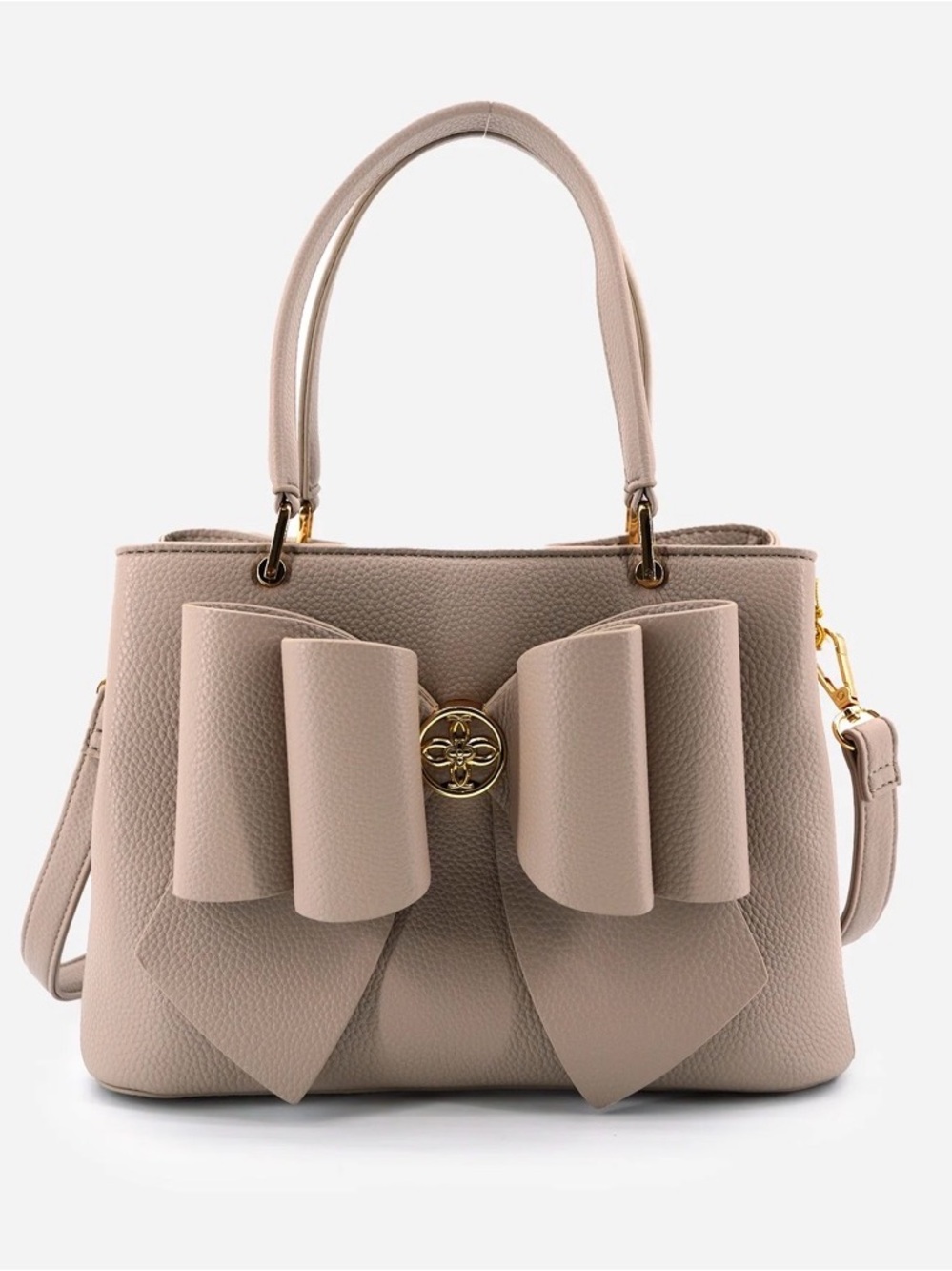 Like Dreams Jesse Bow Bag; Cream/ Taupe Bow Accent Structured Tote Bag - Picture 3 of 11